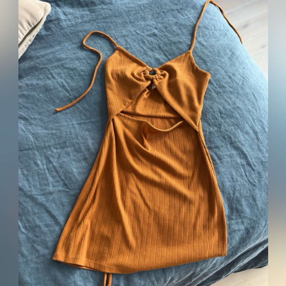 Rust Orange Ribbed Cutout Mini Dress